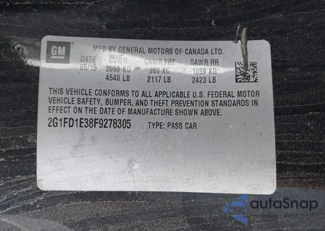2015 Chevrolet Camaro 1Lt from USA, damaged, VIN 2G1FD1E38F9278305